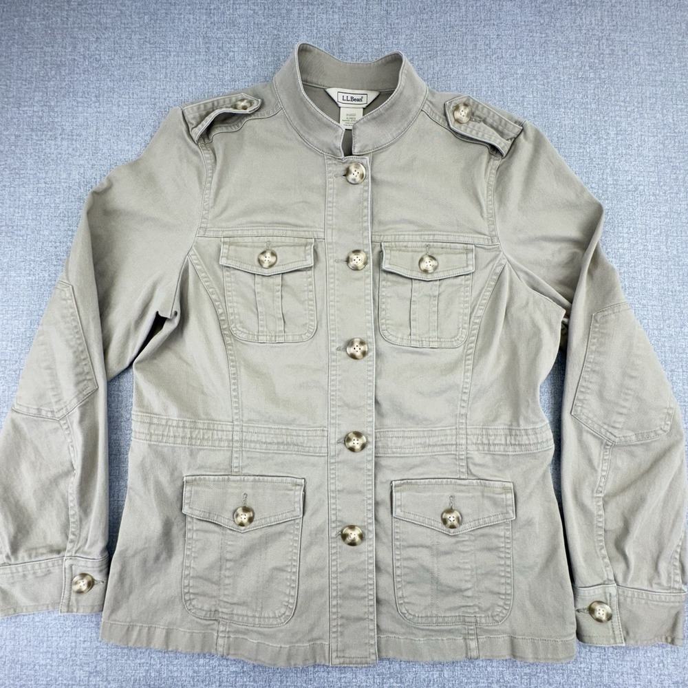 LL Bean Women's Classic Utility Cargo Jacket Beige. Sz Small Reg Cotton Spandex - Picture 1 of 9